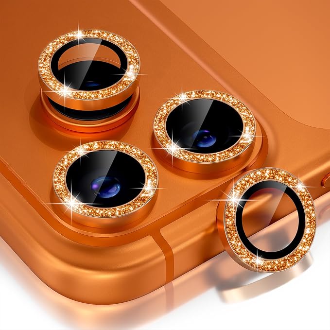 Choiche for iPhone 17 Pro/iPhone 17 Pro Max Camera Lens Protector | Ultra HD, Bling 9H Tempered Glass Camera Cover Screen Protector Metal Ring Decoration Accessories (Glitter-Orange) by Choiche