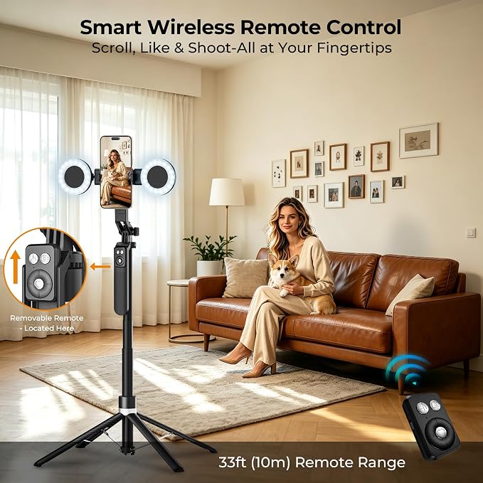 Content Creator Essentials Vlogging Kit, Magnetic Tripod & 2 Lights 2 Mics | 68" Magnetic Tripod for iPhone MagSafe/Android with Remote & 2 in 1 Magnetic Holder for Video Recording/Travel/Vlogging - Image 5