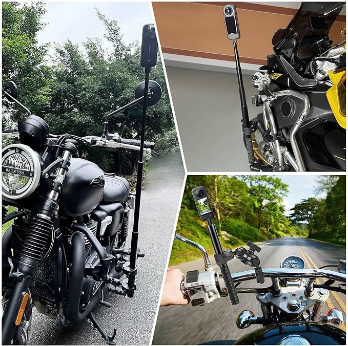 PULUZ Motorcycle Bike Handlebar Double clamp Mount with 59" Invisible Selfie Stick for insta360 X4/X3/X2/XONE/GO2/3 Action Camera - Image 6