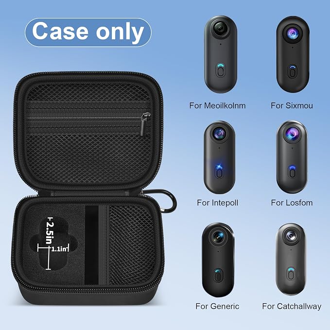 casmilee Hard Mini Body Camera Case for Thumb Action Cam, Box Only | Hard shell 5.2 x 4.25 x 2.2 in case with sponge insert, mesh pockets and carabiner for vloggers, riders and travel - Image 2
