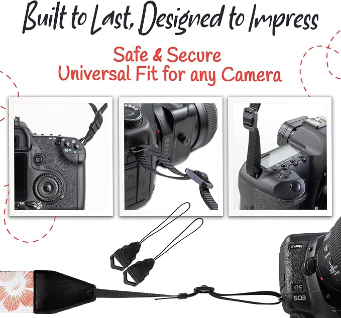 Art Tribute Camera Strap - Shoulder, Crossbody & Neck Camera Strap for Photographers, Fits All Cameras, Canon Nikon Sony Fujifilm, Padded Strap W/Quick Release, Embroidered Cotton & Leather Ends - Image 7