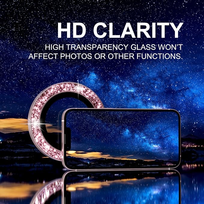 Choiche for iPhone 17e / 16e Camera Lens Protector Bling, Glitter-Soft Pink | Ultra HD, 9H Tempered Glass Camera Cover Screen Protector Metal Individual Ring Decoration Accessories, 1-Lens, 6.1-inch - Image 5