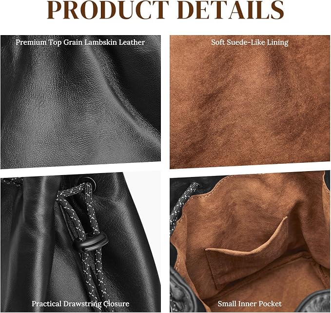 S-ZONESoft Leather Camera Insert Bag Drawstring Camera Pouch DSLR Lens Case | Top Grain Lambskin Leather, Drawstring Closure, Dust-proof, Scratch-resistant, Compatible with Canon Nikon Sony - Image 4