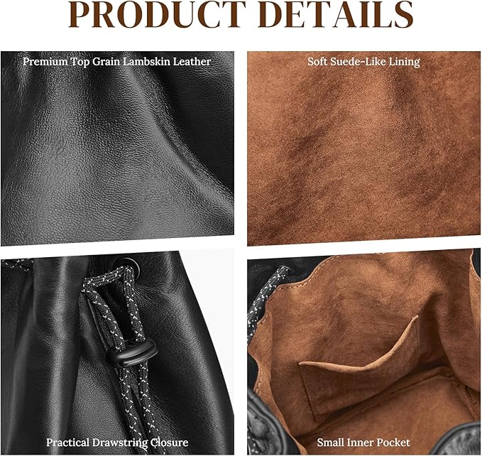 S-ZONESoft Leather Camera Insert Bag Drawstring Camera Pouch DSLR Lens Case | Top Grain Lambskin Leather, Drawstring Closure, Dust-proof, Scratch-resistant, Compatible with Canon Nikon Sony - Image 4