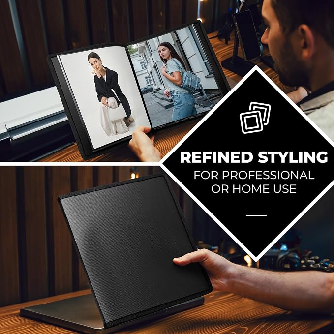 Dunwell 8x10 Photo Album & Art Portfolio Book, 24 Sleeves, Black | Displays 48 Pages, 24 Clear Sleeves, Black Mounting Paper, Organizer for 8x10 Photos - Image 3