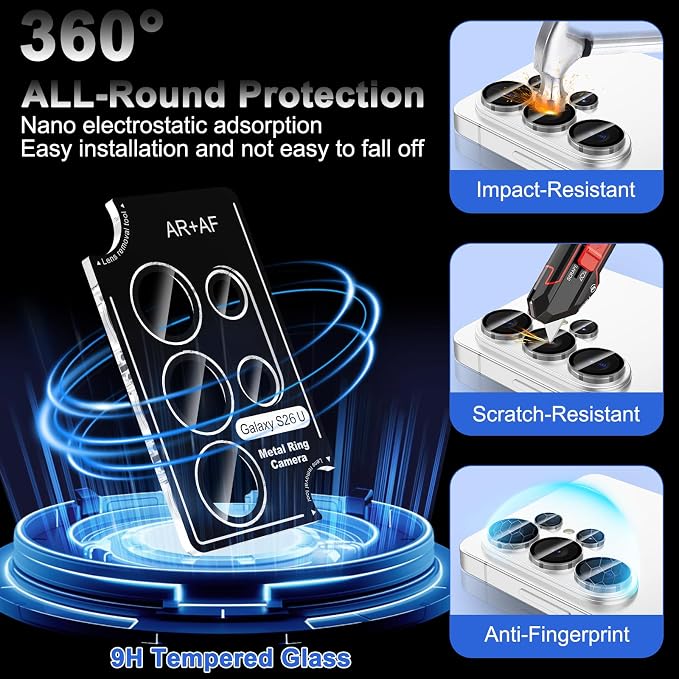Meshine for Samsung Galaxy S26 Ultra Camera Lens Protector,Scratch Proof,Strong Adsorption,9H Hardness with Metal Ring Camera Cover,Ultra Thin Case Friendly, Accessories Lens Protector,Clear - Image 3