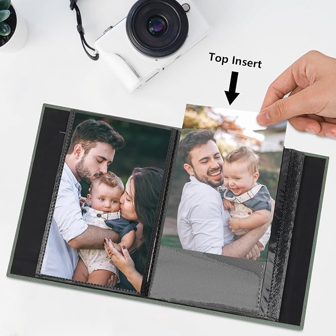 Small 4x6 Photo Album 24 Pockets Linen Cover Gray Green | Linen Cover, Front Window, Portable Mini Picture Book, Travel Wedding Memories - Image 5