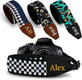 Art Tribute Custom Black White Checkers Camera Strap - Add Your Text and We Make It Especially For You Get Your Own Personalized Stocking Stuffer & Christmas Gift Camera Strap, No Shipping Cost! by ArtTribute