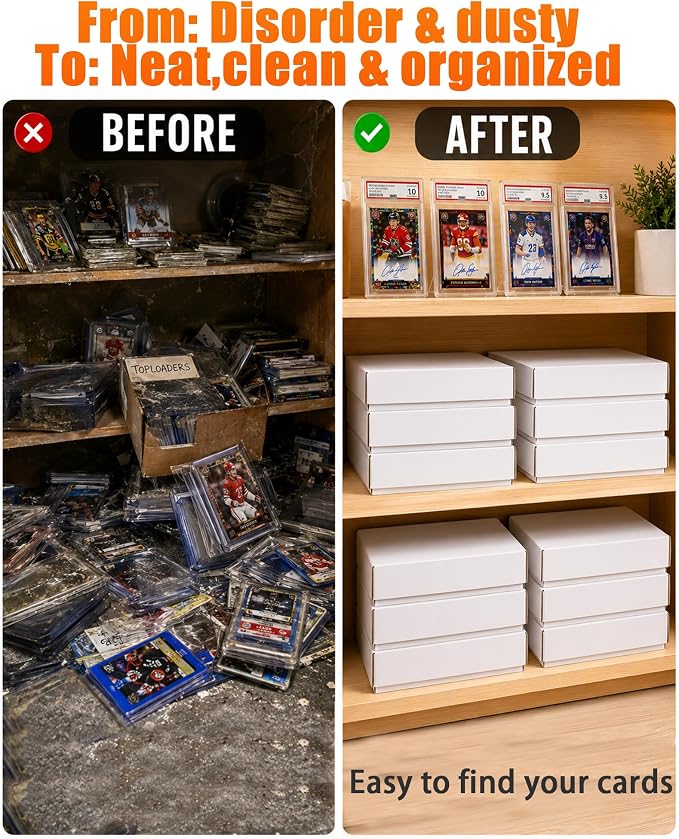 QINGUANG 2 Pack Trading Card Toploader Storage Box Cardboard 3 Rows | for MTG/TCG/PTCG Sports Card Colletion | with Dividers | Holds 3000+ Raw Cards | 600+Toploader | 200+ Magnetic Holders - Image 6