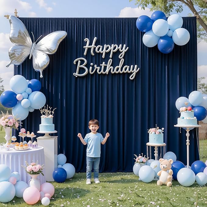 50ftx10ft Wrinkle Free Navy Blue Backdrop Curtains for Party Background, 10 Panels 5x10ft Silky Polyester Photo Backdrop Drapes Back Drop Cloth for Wedding Birthday Photography Baby Shower Decor - Image 3