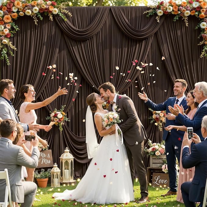 8 Panels Brown Backdrop Curtains for Wedding Party Wrinkle Free Backdrops Curtain Drapes Fabric Decorations Photo Back Drop Cloth for Baby Shower Photography Stage Reception 40ft(W) x 12ft(H) - Image 2