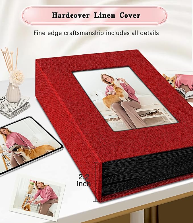 Ejblfe Photo Album 4x6,Linen Cover Slide-in Photo Album Book Can Holds 300 4x6 Photos with 50 Black Sheets for Family,Wedding,Baby and Holiday Pictures (Red) - Image 5