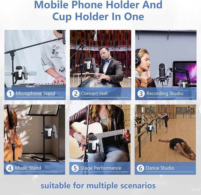 Mic Stand Cup Phone Holder 2-in-1 Beverage Device Accessory for Dance Studios Bands Symphonies Opera Rehearsals Stage Performances Music Stands Drum Racks All Stand Types - Image 2