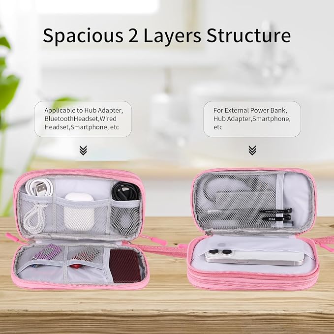 JIAKAI Travel Cable Organizer,Electronics Accessories Organizer Bag,for Charger, Phone, memory card,Travel Gadget Bag-Pink - Image 2