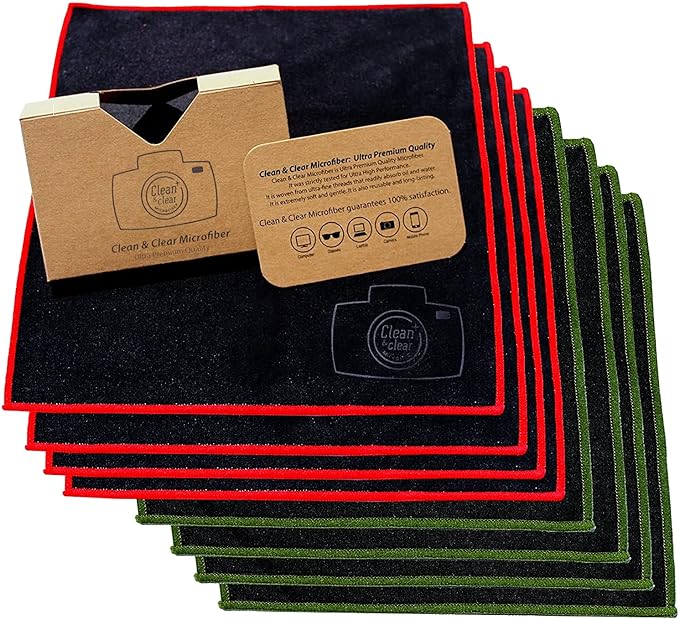 Clean & Clear Microfiber Cleaning Cloth, EXTRA LARGE [8 Pack] ULTRA PREMIUM Microfiber Cleaning Cloth - Microfiber Cloth for Camera Lens, Glasses, Screens, and all Lens. by CleanClearMicrofiber