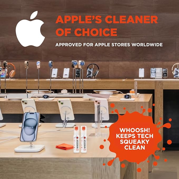 WHOOSH! Screen Shine Go – Refillable Screen Cleaner Kit, Set of 2, 1 fl oz | Includes 2 – 6x6" Microfiber Cloths, TSA Approved for Travel, For MacBook, Phone, iPad & Eyeglasses, Streak Free Finish - Image 5