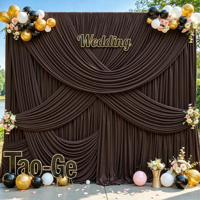 10 Panels Brown Backdrop Curtains for Wedding Party Wrinkle Free Backdrops Curtain Drapes Fabric Decorations Photo Back Drop Cloth for Baby Shower Photography Stage Reception 50ft(W) x 12ft(H) - Image 9