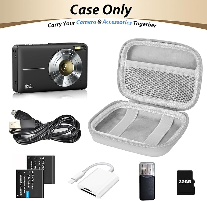 Digital Camera Case for KODAK PIXPRO FZ55/FZ45, Case Only, Matte Gray | Fits CAMKORY DC403 and Canon PowerShot ELPH 360 HS Compact Digital Cameras, Small Hard Shell Camera Pouch with Mesh Pocket - Image 4