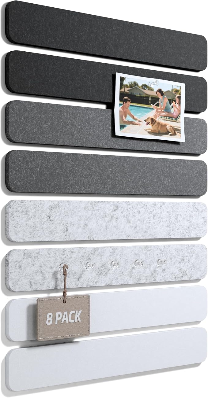 Fluxynara 13" x 2" Felt Wall Panels, Concrete Echo | 8-Pack Includes 50 Push Pins and Adhesive Tabs for Photos, Notes and Decor in Bedroom Doors, Home Office or Studios by FLUXYNARA