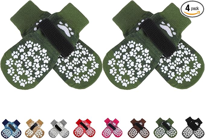 EXPAWLORER Anti Slip Dog Socks to Prevent Licking Paws, Shoes for Hot Pavement, Dog Booties for Small Medium Large Senior Dogs, Traction Control Boots & Paw Protectors for Hardwood Floors ArmyGreen by EXPAWLORER