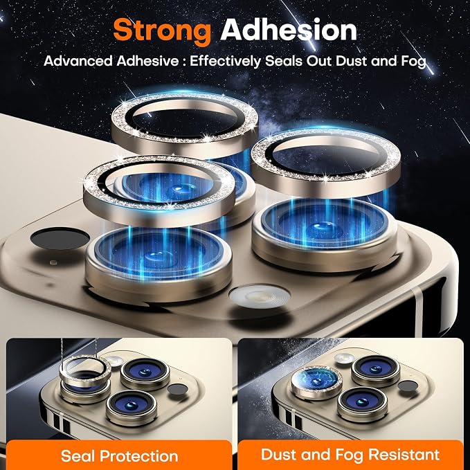 Camera Lens Protector for iPhone 15 Pro Max/15 Pro- Glitter Natural | 9H Tempered Glass, Metal Individual Camera Cover, Accessories, Anti-drop, Case Friendly, HD Clear, Anti-Scratch - Image 2