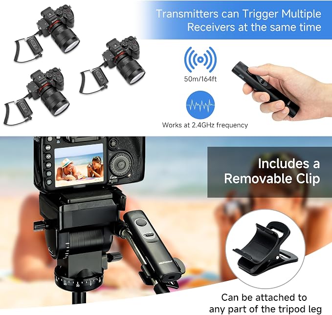 PROfezzion 164ft Remote Shutter Release Wireless for Select Sony Cameras | for Sony A7RVI A7R Mark VI A7RM6 A7V A7 Mark V A7M5 A7CII A7CR A6700 RX1M3 ZV-E10II ZV-E1, AAA Battery, Tripod Clip - Image 5