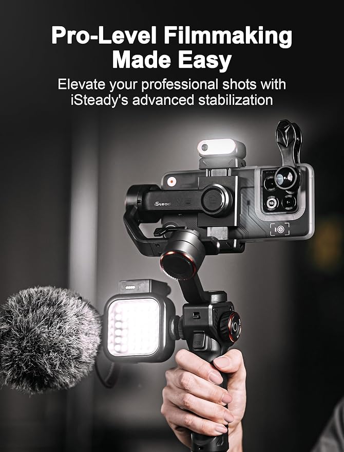 hohem iSteady M6 Kit Gimbal with AI Tracking & Magnetic Fill Light | AI Tracker with Adjustable Fill Light, iSteady 7.0 Stabilization, 360° Inception Mode, 0.88lb Load, 18H Battery, OLED Display - Image 5