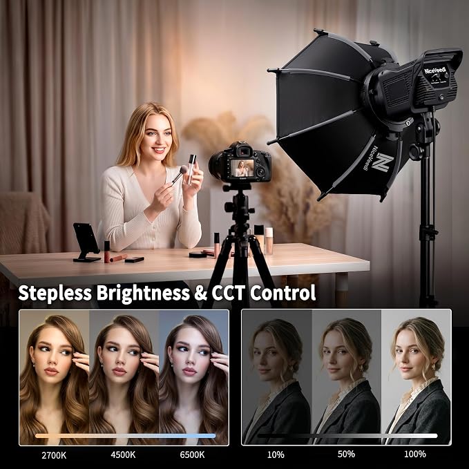Niceveedi Softbox Lighting Kit, 2700-6500K LED Photography Lighting with 16.5” Quick-Release Softbox/Bowens Mount/Cooling System/Remote/Tripod, 90W Video Light for Video Recording/Streaming/Portraits - Image 3