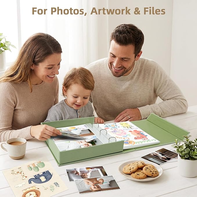 4x6 Photo Storage Box with 3-Ring Slip-In Binder Album, Linen Organizer with Gold Foil Cover, Holds 210 Photos for Travel, Wedding & Memory Keeping, Beige - Image 6