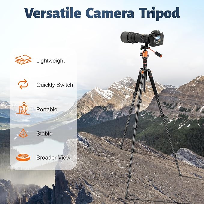 83" Camera Tripod, Aluminum Tripod Monopod for DSLR Phone | Heavy Duty Travel Tripod for Spotting Scope Binoculars Telescope Camcorder, 360° Ball Head, Max Load 35Lb - Image 8