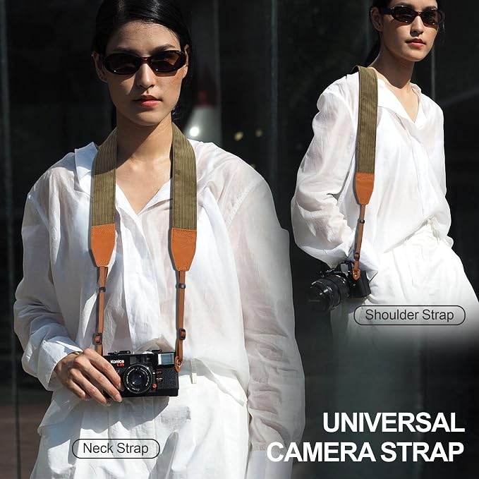 Padwa Lifestyle Olive Green Corduroy Camera Strap - 2" Double Layer Full Grain Cowhide Leather Head Camera Straps for Photographers, Unique Soft Corduroy Fabric with Quick Release fits all Cameras - Image 2