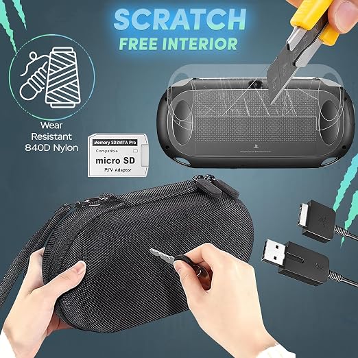4 in 1 Kit for PS Vita 2000 Slim, PS Vita Case - 1 Pack | Case with Front & Back Protector, Adapter Charger Cable & Micro SD Card - Image 5