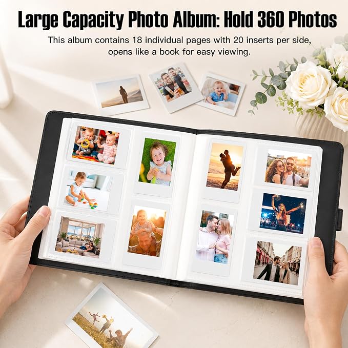 Veicevol 360-Pocket 2x3 Photo Album for Instax Mini and Polaroid, Black | PU Leather Cover Keeps, Fits Instax Mini and Polaroid 2x3 Photos, Protects Travel, Wedding and Family Memories - Image 6