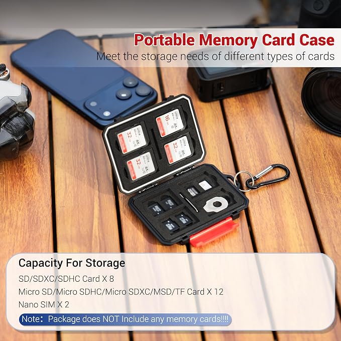 IP67 Waterproof Memory Card Case, Slim Anti-Shock SD TF Card Holder Carrying Case Organizer for 8 SD/SDHC/SDXC Cards, 12 MicroSD/MicroSDHC/MicroSDXC/TF/MSD Cards, 2 Nano SIM Storage - Green - Image 2