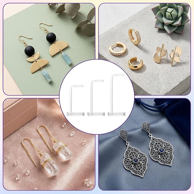 Amabro 3Pcs Clear Acrylic Earring Display Stands Jewelry Holder Stud Hoops | Transparent L-Shaped Earring Organizer Rack Dual Large Holes Hanging Display Holders Studs Tabletop Craft Shows Product Photo - Image 8