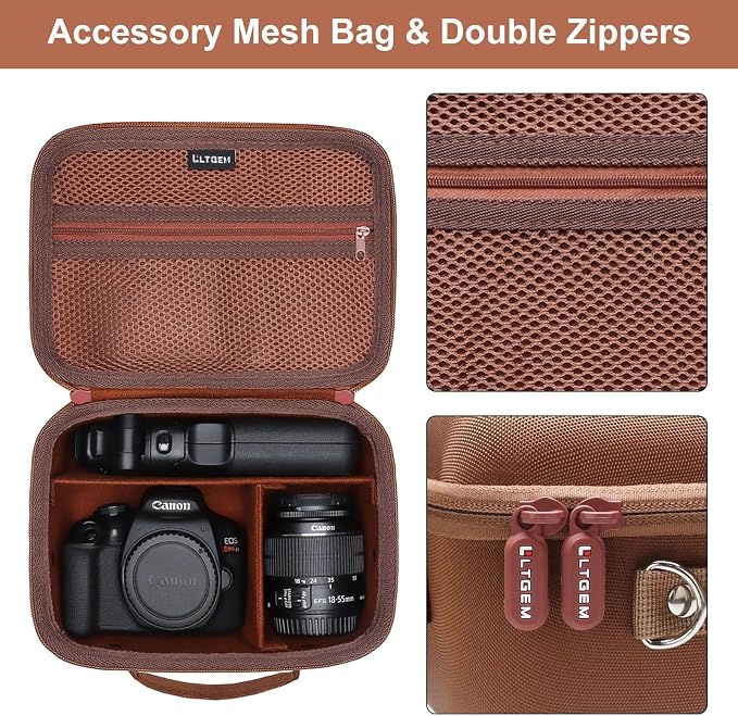 Small Camera Case Bag for Canon EOS Rebel T7/R50//R100 DSLR Camera Brown | Hard Carrying Travel Case for Canon EOS Rebel T7/R50//R100/R6 Mark II/R8/R6 Mark III/R50 V/T6/R10/R5 Mark II DSLR SLR Camera - Image 4