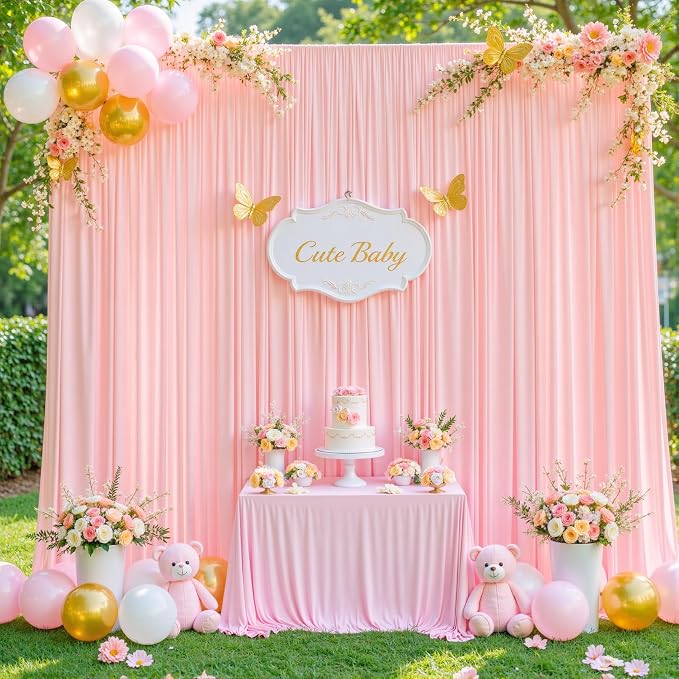 Blush Pink Backdrop Curtain for Parties Baby Shower Wrinkle Free Pink Photo Curtains Backdrop Drapes Fabric Decoration for Wedding Birthday Party 5ft x 7ft,2 Panels - Image 3