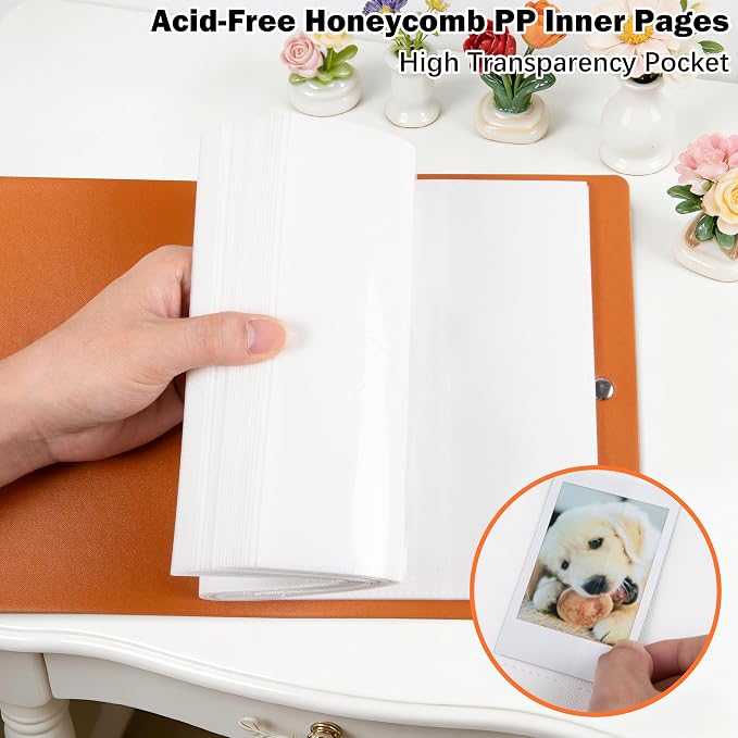 Ruibytree 320 Pockets Album for Instax Mini & Polaroid 2x3" Pictures, Brown | Gift-Ready Packaging, PU Leather Cover, Acid-Free Pages, Side-Loading Clear Pockets, Durable Binding, Easy Photo Viewing - Image 6