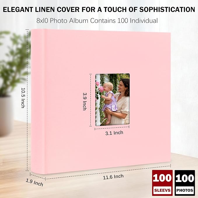 Aevdor 8x10 Photo Album, 100 Pockets, Linen Cover, Writing Space, Pink | Fits 8x10 Photos, Graphic Designs, Watercolors and Drawings, Doubles as an Art Portfolio - Image 7
