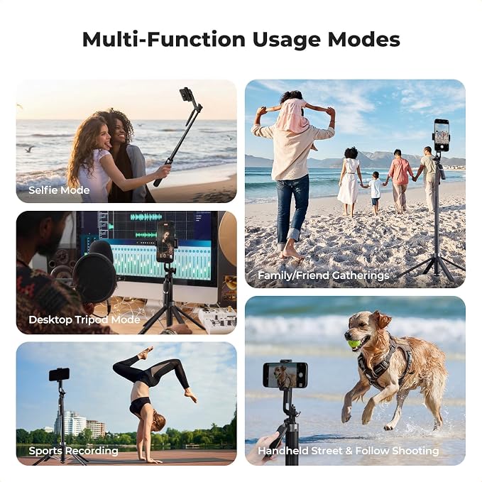 K&F CONCEPT 69" Auto Open Selfie Stick with 4 Legs & Stabilizing Handle | Phone Tripod, 360° Rotation Cell Phone Tripod Stand with Remote Control, Compatible with iPhone Osmo Pocket 4/3, A702 - Image 9
