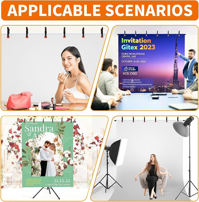 Forlogic Portable T-Shape Backdrop Stand Support Kit 8x7.2ft, Adjustable Photo Green Screen Back Drop Stand for Party, Photography Videography Studio (8×7.2Ft) - Image 7