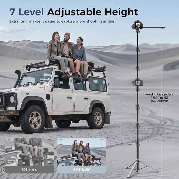 82'' Auto Pop-Up Light Stand, 360° Ball Head Tripod with Quick Release Set | LEEKAI LK58 Extendable Camera Phone Tripod Stand w 1/4" Screw for DSLR Camera, Ring Light, Video Rig, Max Load 20 lbs - Image 5