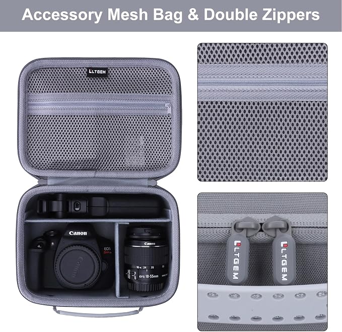 Small Camera Case Bag for Canon EOS Rebel T7/R50//R100 DSLR Camera Gray | Hard Carrying Travel Case for Canon EOS Rebel T7/R50//R100/R6 Mark II/R8/R6 Mark III/R50 V/T6/R10/R5 Mark II DSLR SLR Camera - Image 4