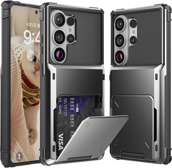 Foluu Wallet Case for Samsung Galaxy S26 Ultra with Card Holder, 5 Credit Hidden Card Slot Flip Cover Dual Layer Protective Hard PC Back & Soft TPU Bumper Case for Galaxy S26 Ultra 2026 (Gray) by Foluu