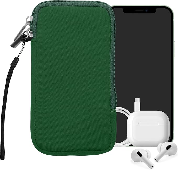 kwmobile Universal Phone Pouch Size XL - 6.7/6.8" - Neoprene Smartphone Pouch with Zip - Water-Repellent Mobile Phone Case - Sleeve in Moss Green - Image 8