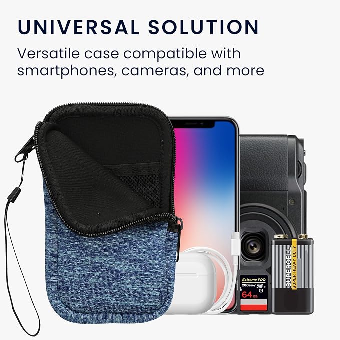 kwmobile Universal Phone Pouch Size M - 5.5" - Neoprene Smartphone Pouch with Zip - Water-Repellent Mobile Phone Case - Sleeve in Ocean Blue/Light Blue - Image 4