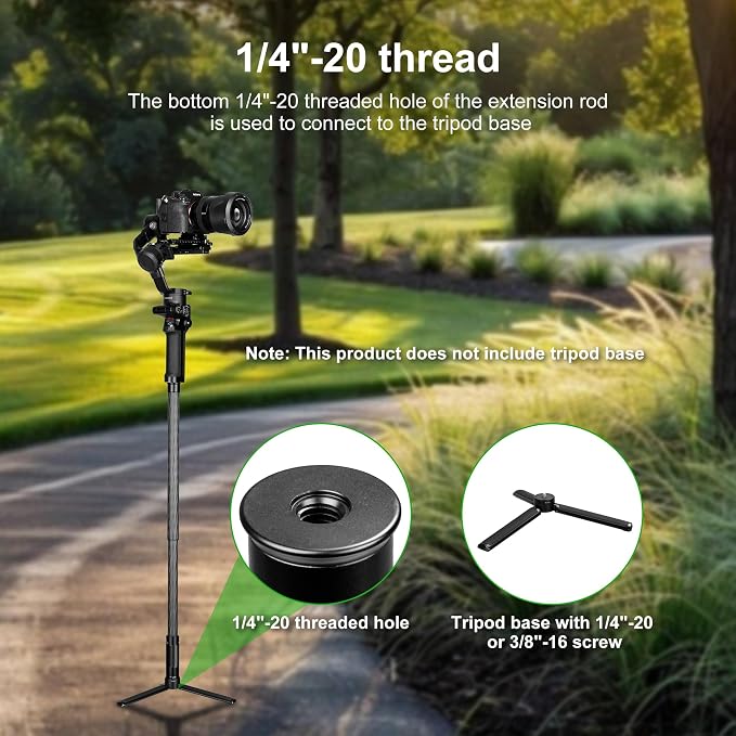 FANAUE Gimbal Extension Pole Carbon Fiber Extension Monopod Pole Stick with 1/4" Screw, 2 Section Universal Rod for Tripod Compatible with Digtital Camera Smartphone Long Selfie Tick Length is 14"-25" - Image 4