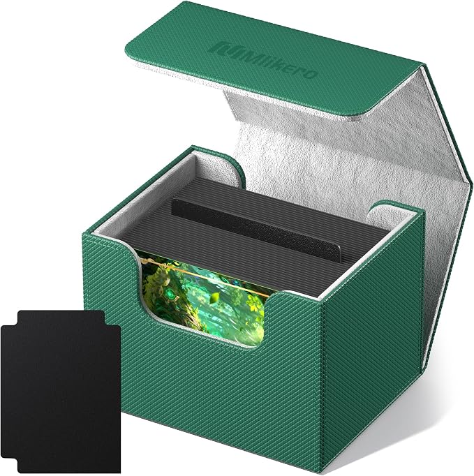Mlikero Card Deck Box, Commander Deck Box Holds 100+ Double-Sleeved Cards with 2 Dividers, Leather Magnetic Closure Card Box Fit for MTG, TCG (Green) by Mlikero