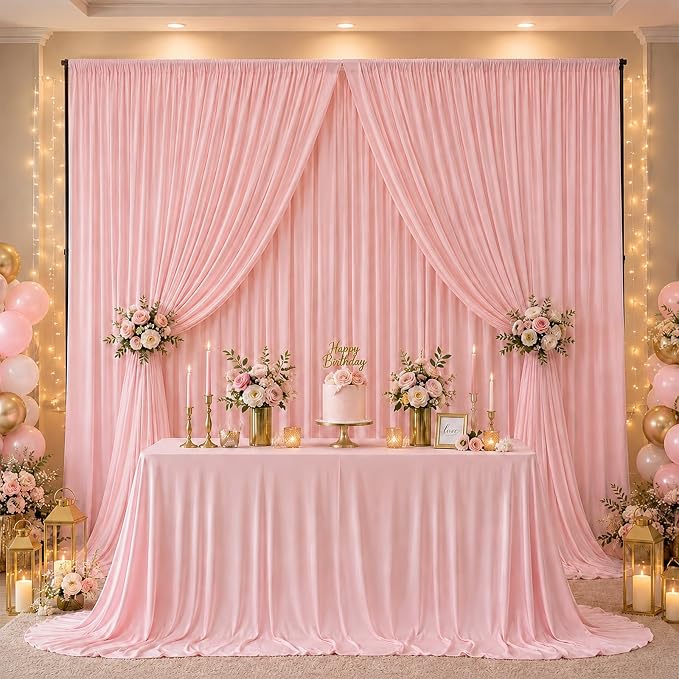 ESGOTBME 10x10ft Wrinkle Free Blush Pink Backdrop Curtain for Parties Soft Fabric Drapes Wedding Pink Curtain Backdrop for Birthday Party Decorations Background for Photography 5x10ft,2 Panels - Image 2