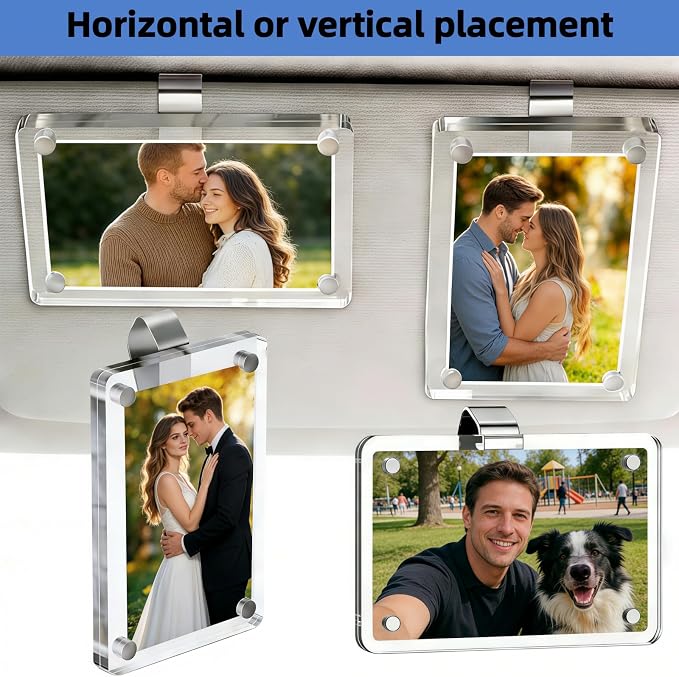 4 Pack Car Picture Holder, Clear Acrylic Magnetic Car Visor Photo Clip | Clear Anti-yellow Acrylic, Strong Magnets & Stable Metal Clip; Horizontal/Vertical Display, Personalized Car Picture Frame - Image 7